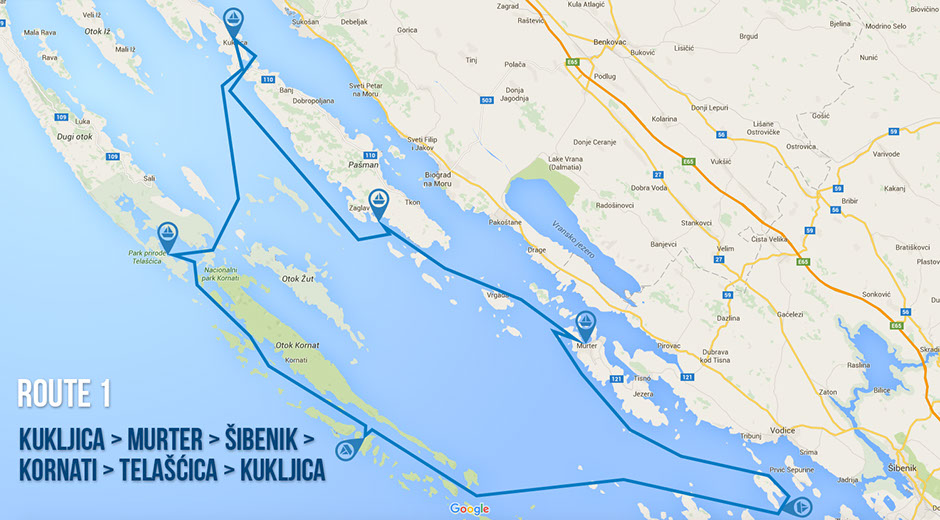 Route 1 Map - Kornati National Park & Telašćica