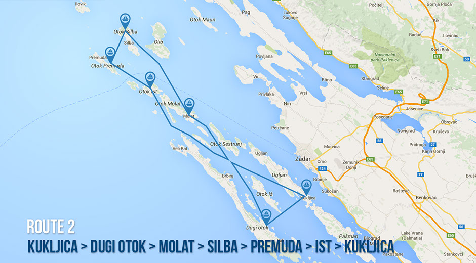 Route 2 Map - Krka Waterfalls & Southern Dalmatian Coast